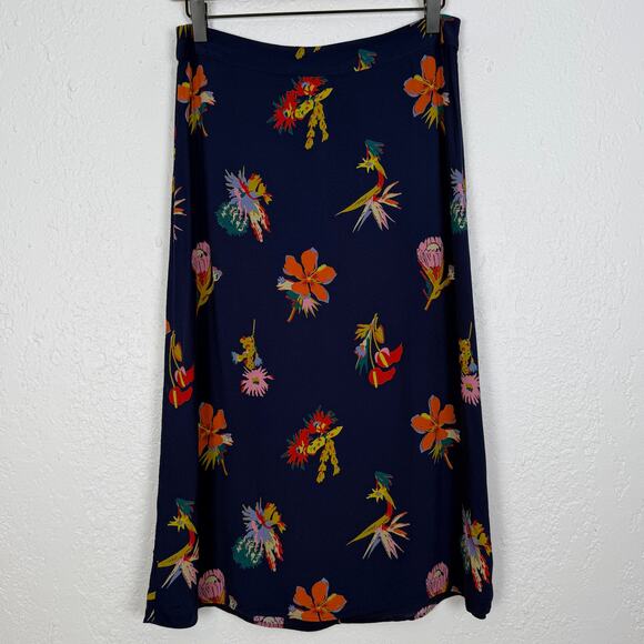 Madewell Atrium Midi Skirt in Bird of Paradise Navy Floral Size 6 - Picture 2 of 5